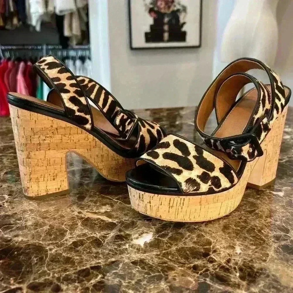 Franco Sarto Franny Leopard Strappy Ankle Platform Sandals SIZE 7M Worn Once - Picture 2 of 7